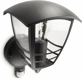 Philips Creek Outdoor Wall Light with Motion Sensor - IP44 Weatherproof Black E27 60W